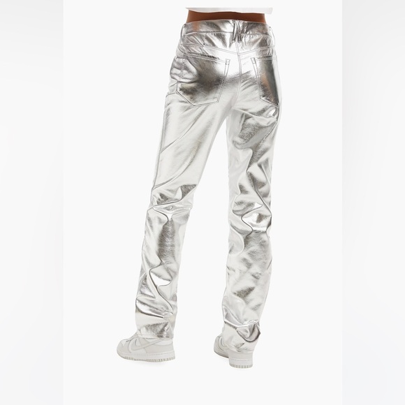 Good American Icon Silver Metallic Faux Leather Pants distressed size 6/28 - Picture 8 of 9